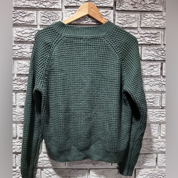 Twik Olive Green Waffle-Knit Crewneck Sweater - Picture 2 of 4
